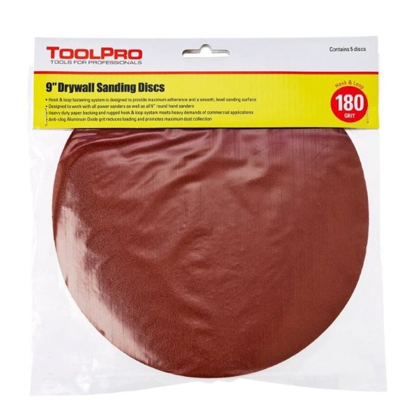 Toolpro 9 in 180 Grit Hook and Loop Sanding Discs 25Pack, 25PK TP11800